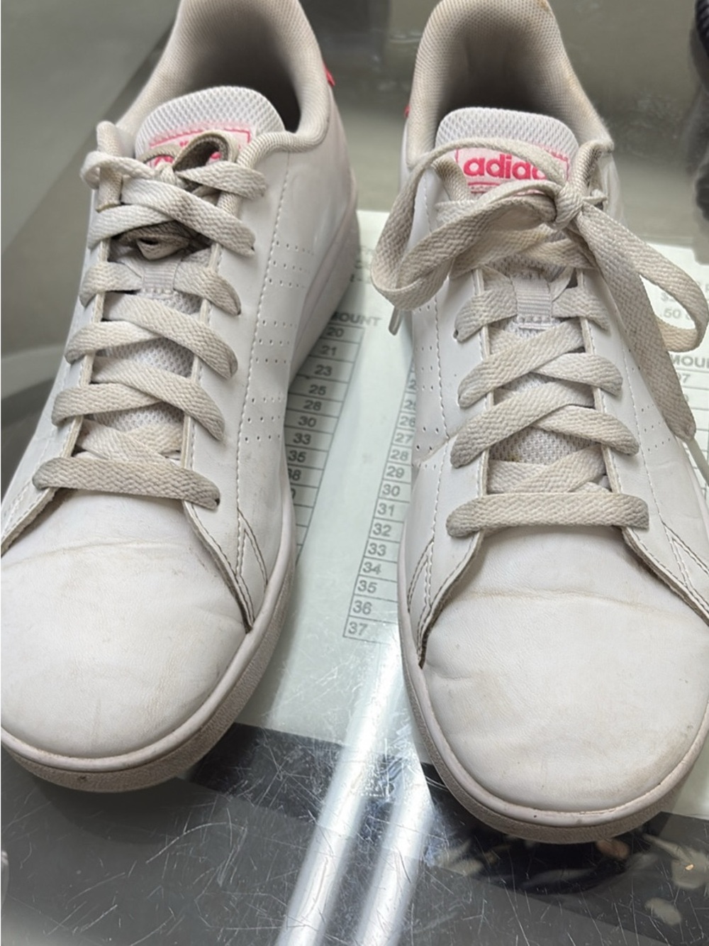 adidas White Women's Low-Top Lace-Up Sneakers with Pink Logo